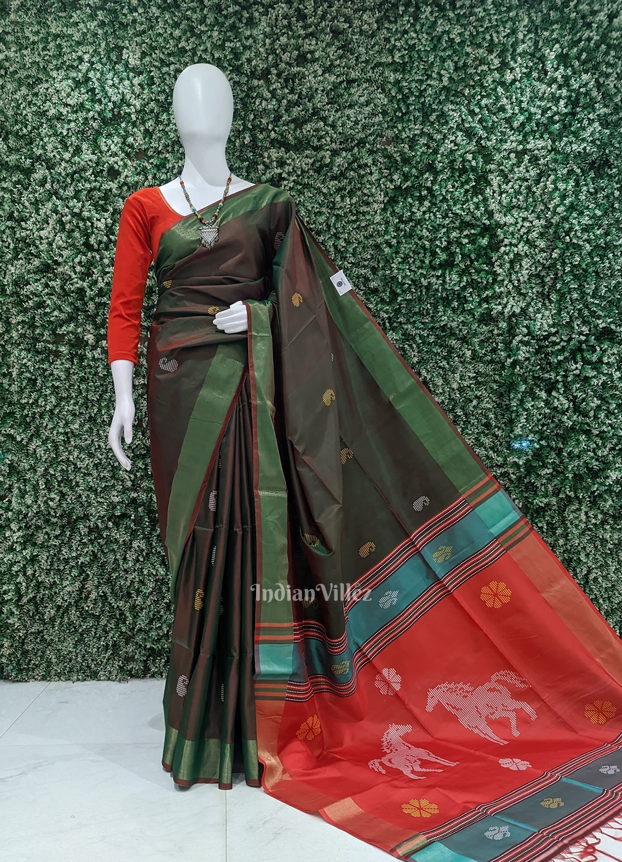 Green Red Pure Bishnupuri Silk Saree