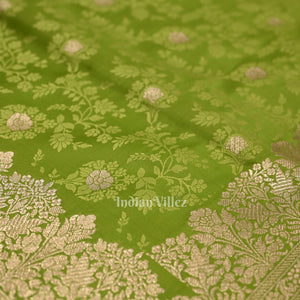 Parrot Green Soft Pure Mashru Satin Silk Banarasi Saree