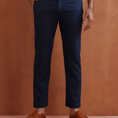 trueBrowns Men's Blue Cotton Twill Pants