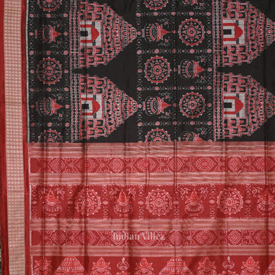Black Maroon Konark Theme Odisha Ikat Sambalpuri Silk Saree