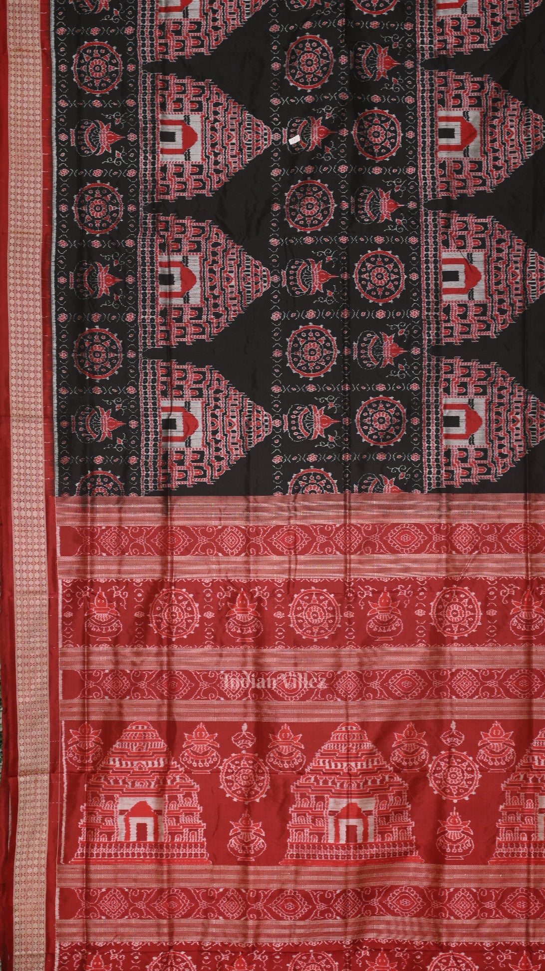 Black Maroon Konark Theme Odisha Ikat Sambalpuri Silk Saree