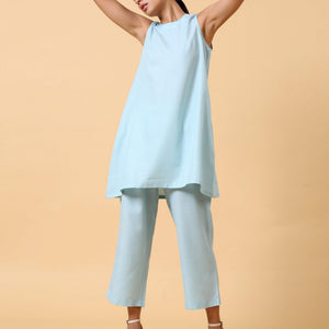 Cotton Linen Light Blue Sleeveless Co-Ord Set | Relove