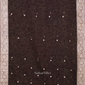 Deep Coffee Pure Khaddi Chiffon Banarasi Saree