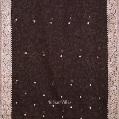 Deep Coffee Pure Khaddi Chiffon Banarasi Saree