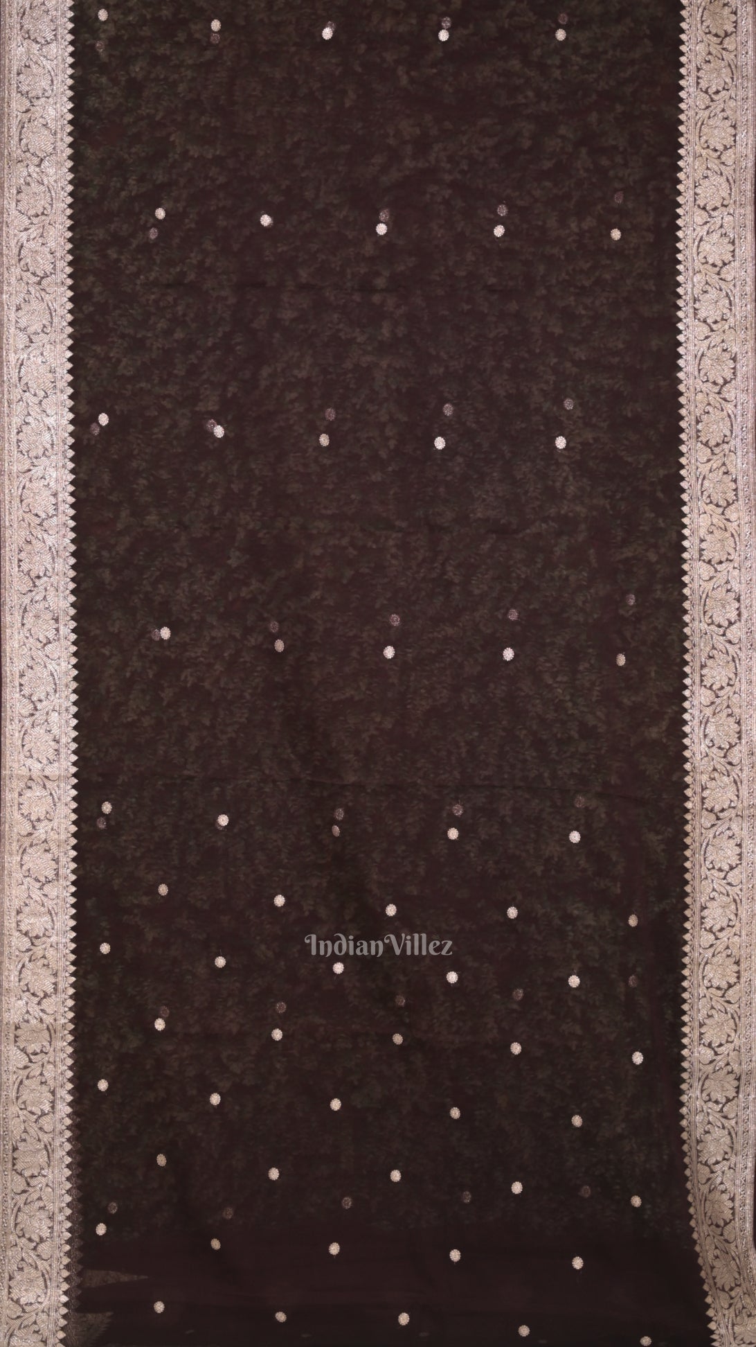 Deep Coffee Pure Khaddi Chiffon Banarasi Saree