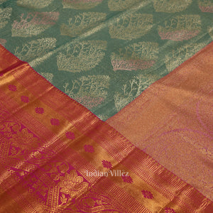 Mint Green With Pink Pure Kanjivaram Tissue Silk Saree