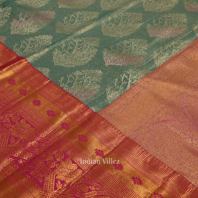 Mint Green With Pink Pure Kanjivaram Tissue Silk Saree