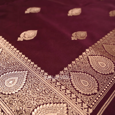 Mulberry Purple Soft Pure Mashru Satin Silk Banarasi Saree