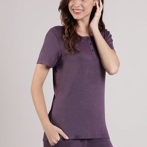 Serene Dream Henley Neck Tee - Vintage Violet