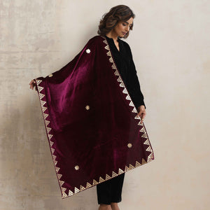 trueBrowns Wine Velvet Gota Patti Stole