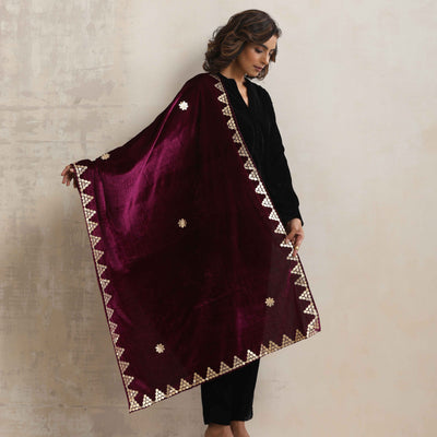 trueBrowns Wine Velvet Gota Patti Stole