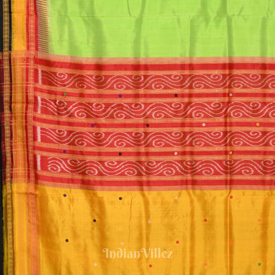 Parrot Green Black Kathiphera Odisha Ikat Khandua Silk Saree