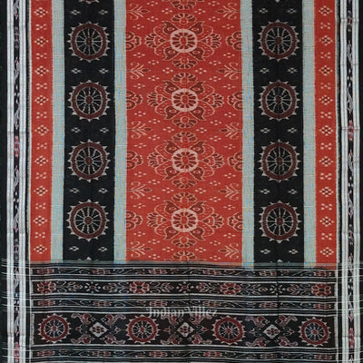 Maroon Black Floral Odisha Handloom Sambalpuri Ikat Cotton Saree
