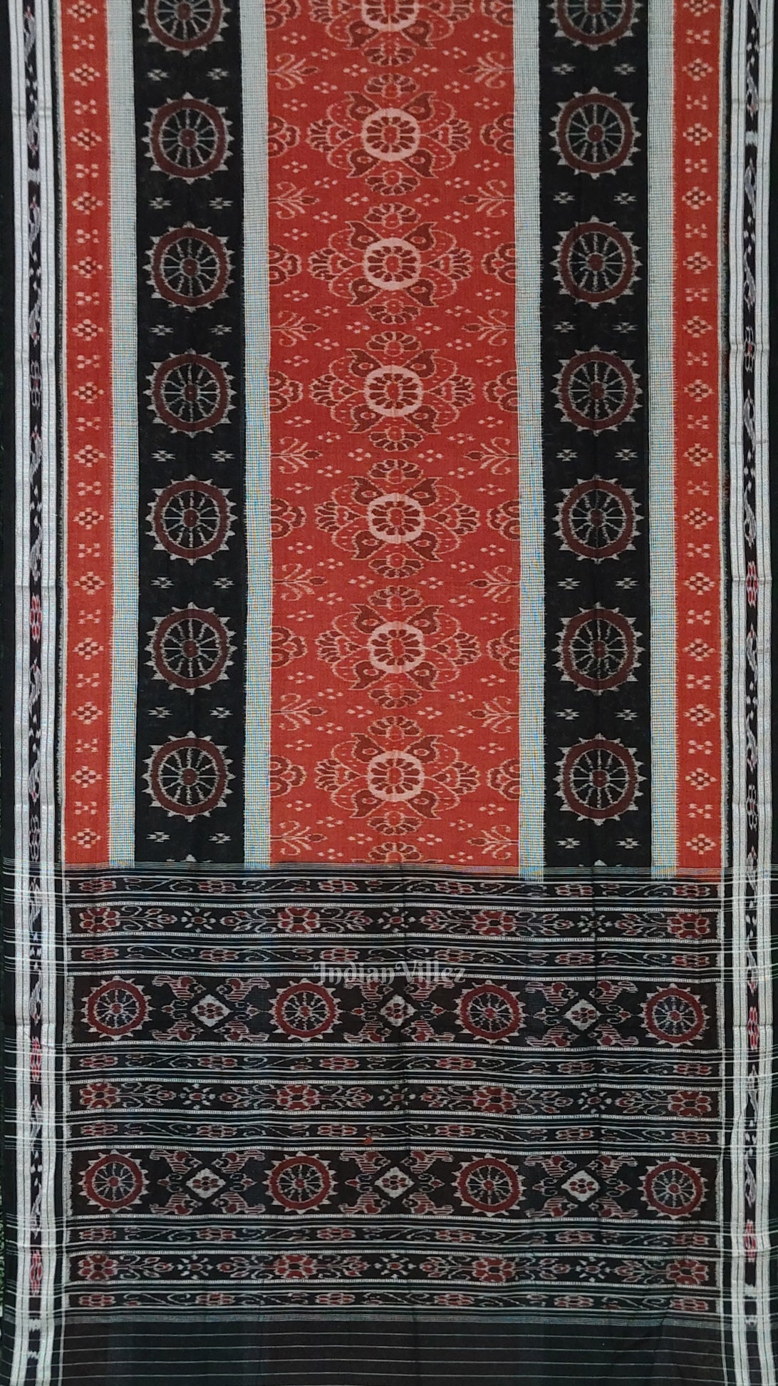 Maroon Black Floral Odisha Handloom Sambalpuri Ikat Cotton Saree