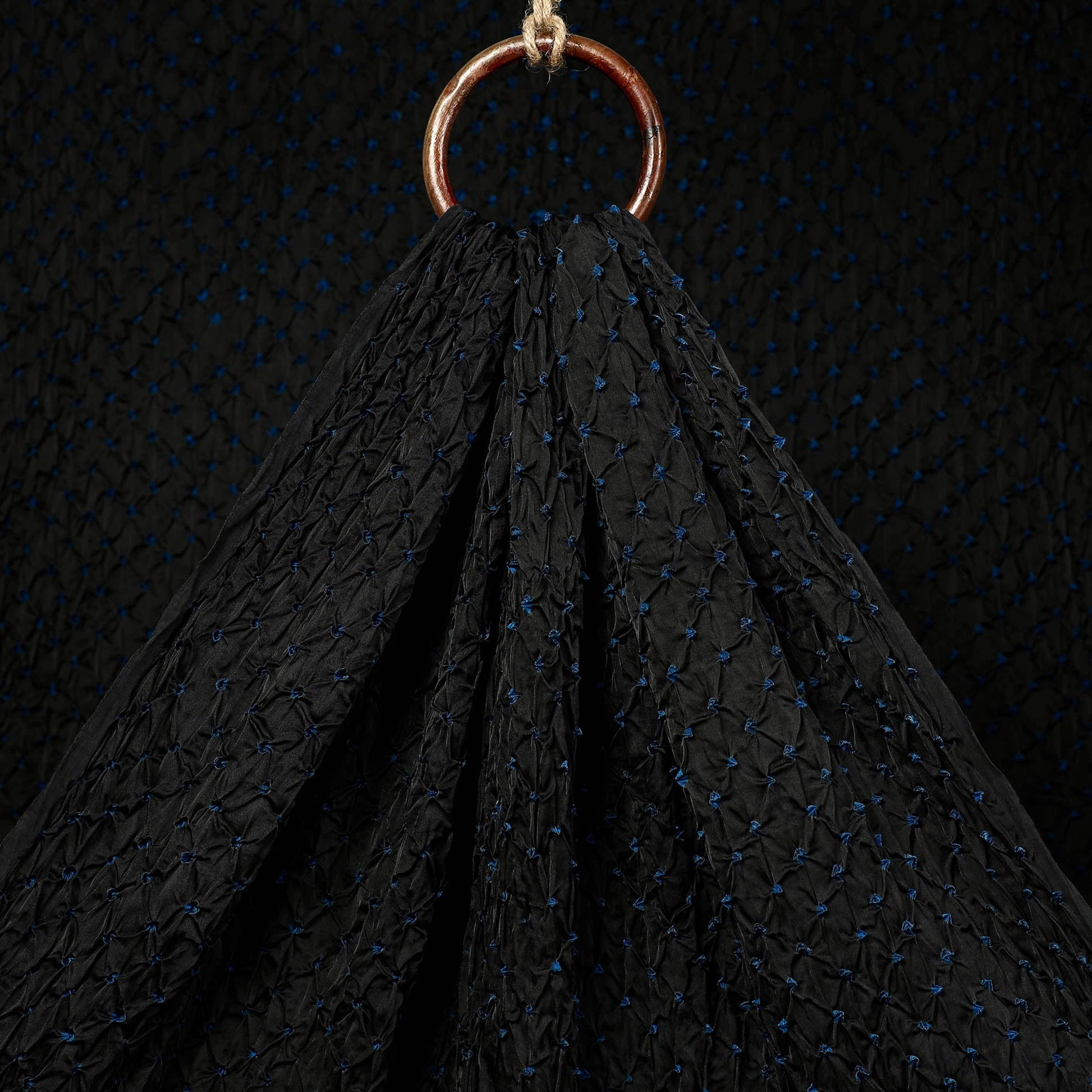 Black - Kutch Tie & Dye Modal Silk Bandhani Fabric 01
