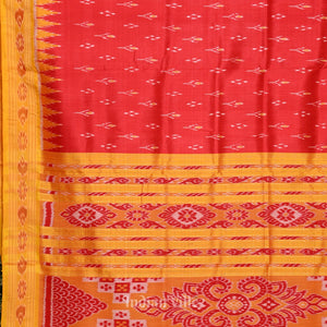 Blood Red Yellow Mayur Chandrika Khandua Silk Saree