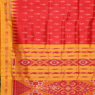 Blood Red Yellow Mayur Chandrika Khandua Silk Saree