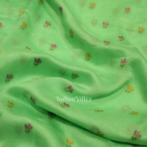 Pista Green Floral Motif Designer Banarasi Katan Silk Saree
