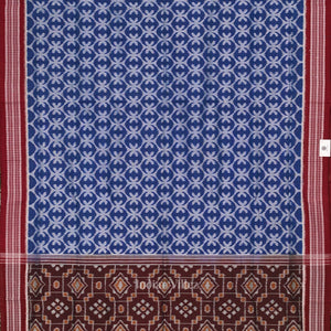 Blue Maroon Floral Theme Sambalpuri Ikat Cotton Saree