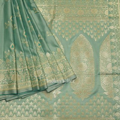 Pastel Green Soft Pure Mashru Satin Silk Banarasi Saree