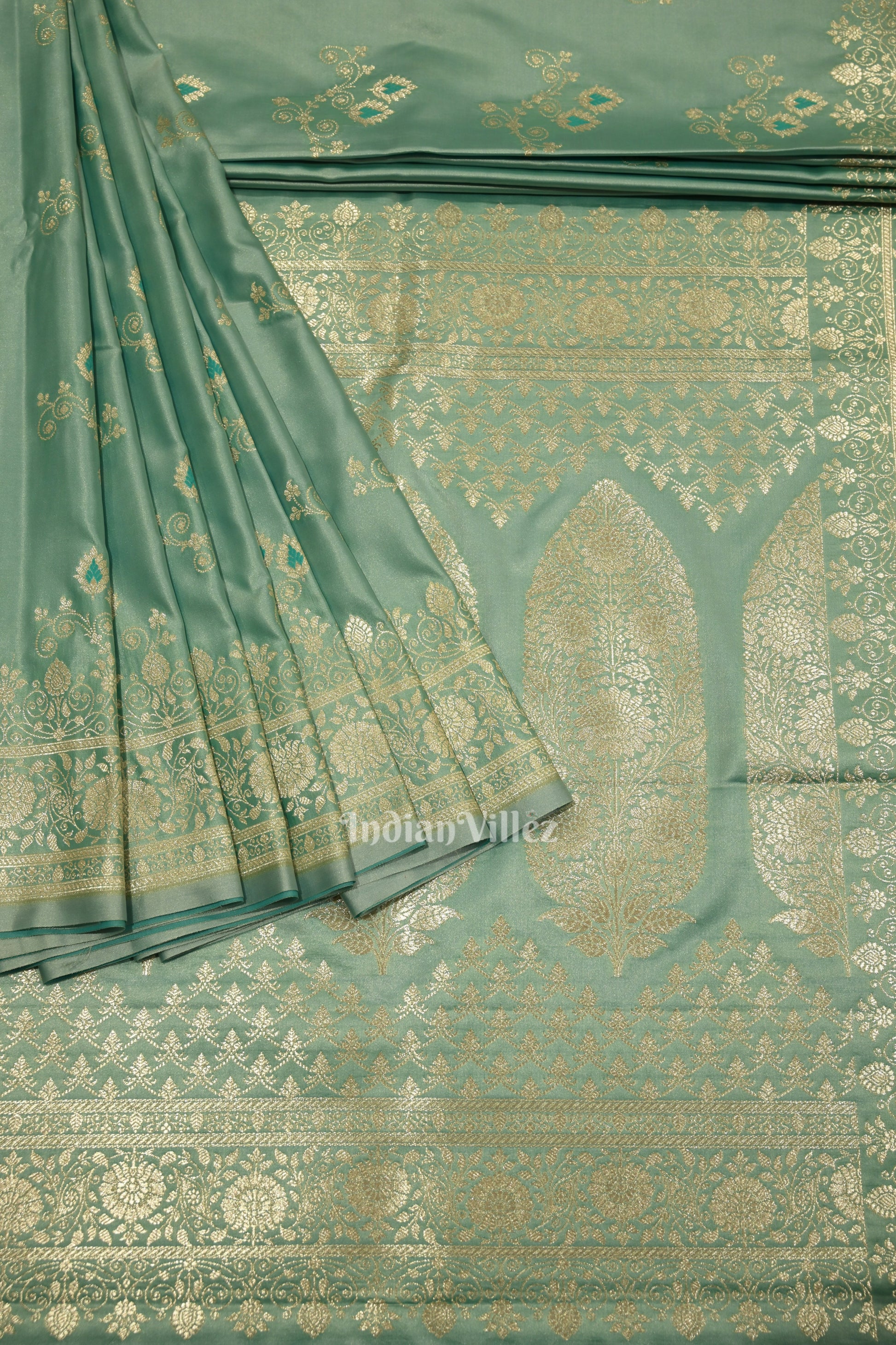 Pastel Green Soft Pure Mashru Satin Silk Banarasi Saree