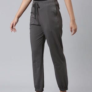 Women Solid Silver Grey Mid Rise Cotton Casual Joggers