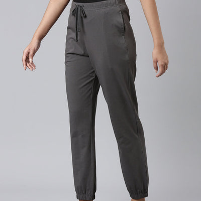 Women Solid Silver Grey Mid Rise Cotton Casual Joggers