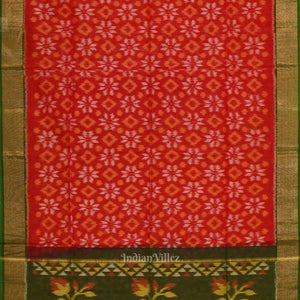 Red Green Pochampally Ikat Sico (Silk & Cotton) Saree with Zari Border