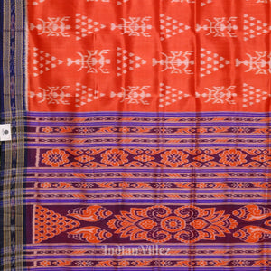Orange with Royal Blue Tribal Theme Khandua Silk Saree