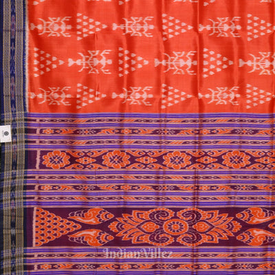 Orange with Royal Blue Tribal Theme Khandua Silk Saree