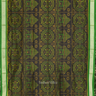 Black Green Konark Theme Sambalpuri Silk Saree