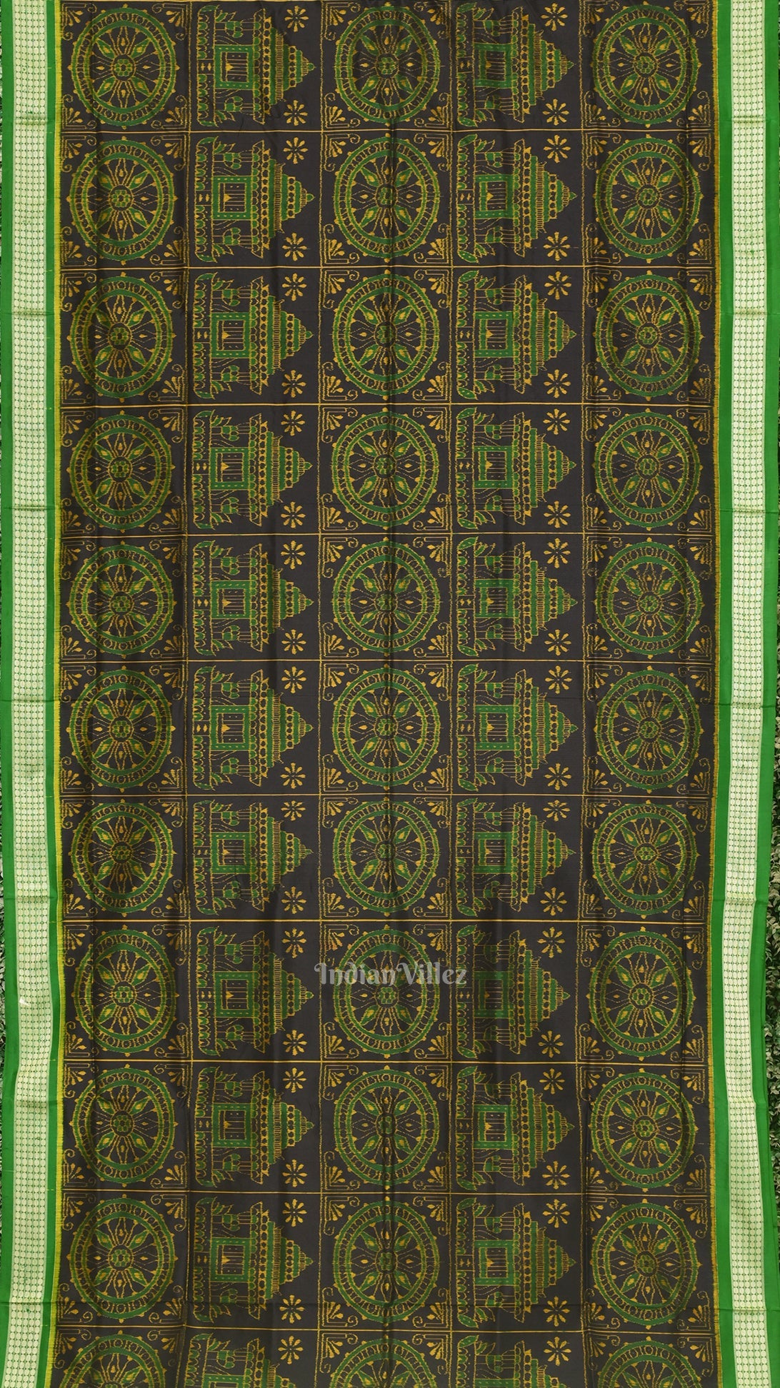 Black Green Konark Theme Sambalpuri Silk Saree