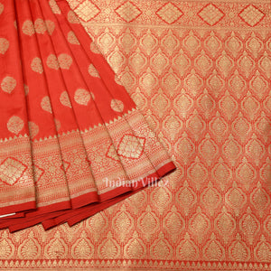 Candy Apple Red Soft Pure Mashru Satin Silk Banarasi Saree