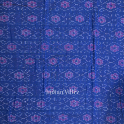 Royal Blue Flower Design Sambalpuri Odisha Ikat Cotton Fabric