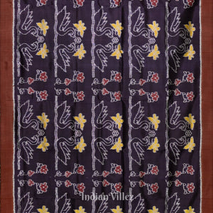 Midnight Blue Floral Contemporary Designer Ikat Silk Saree