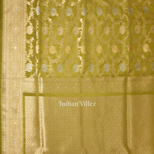 Mehendi Green Meenakari Pure Mashru Satin Silk Banarasi Saree