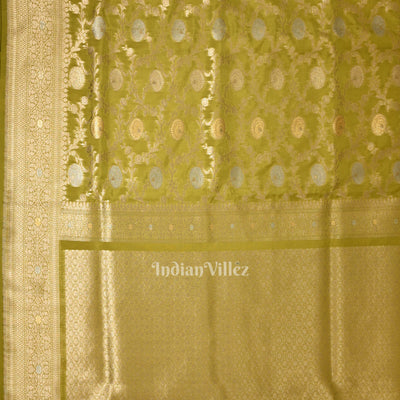 Mehendi Green Meenakari Pure Mashru Satin Silk Banarasi Saree