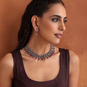 trueBrowns Silver Tone Banjara Necklace Set