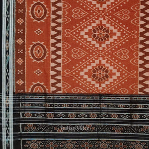 Light Brown Black Floral Odisha Handloom Sambalpuri Ikat Cotton Saree