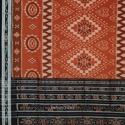 Light Brown Black Floral Odisha Handloom Sambalpuri Ikat Cotton Saree