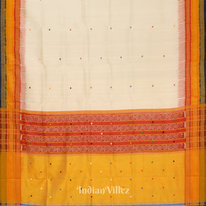 White Blue Single Butta With Kathiphera Odisha Ikat Khandua Silk Saree