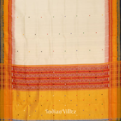 White Blue Single Butta With Kathiphera Odisha Ikat Khandua Silk Saree