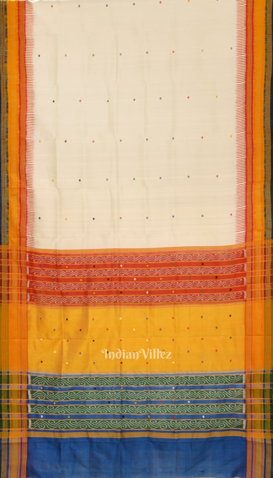White Blue Single Butta With Kathiphera Odisha Ikat Khandua Silk Saree