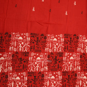 Red Black Tribal Design Sambalpuri Cotton Dress set with Dupatta