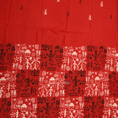 Red Black Tribal Design Sambalpuri Cotton Dress set with Dupatta