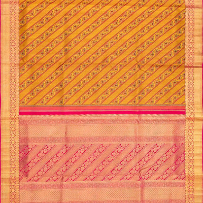 Mustard Handloom Lino Varna Silk Saree Floral Vine Motifs