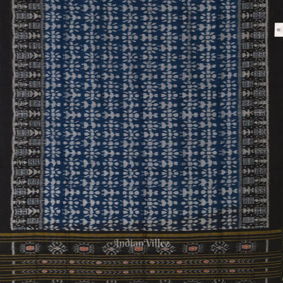 Ink Blue Black Tribal Theme Sambalpuri Pure Cotton Saree