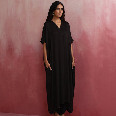 trueBrowns Black Modal Kaftan Kurta Set