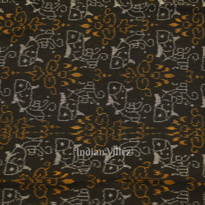 Black Tribal Theme Sambalpuri Ikat Cotton Fabric