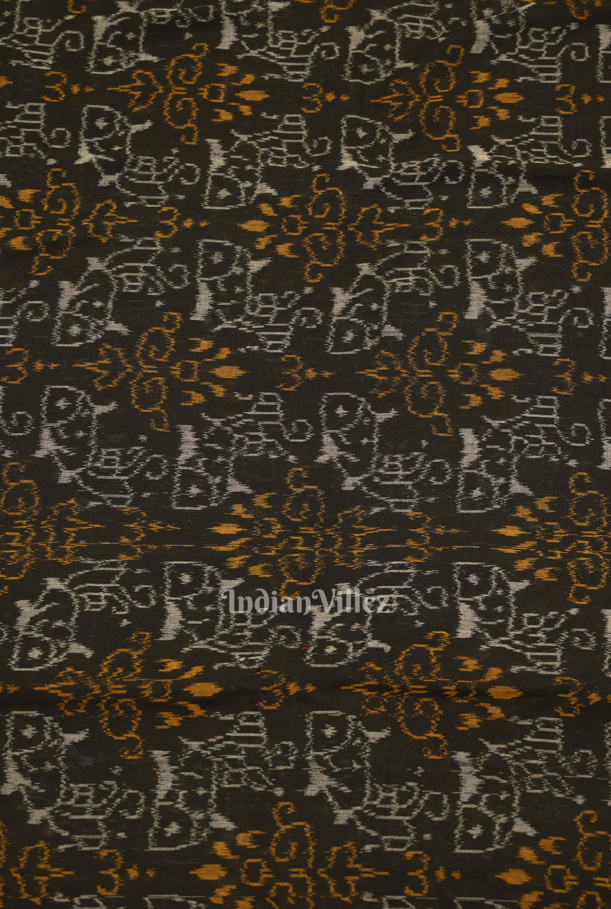 Black Tribal Theme Sambalpuri Ikat Cotton Fabric